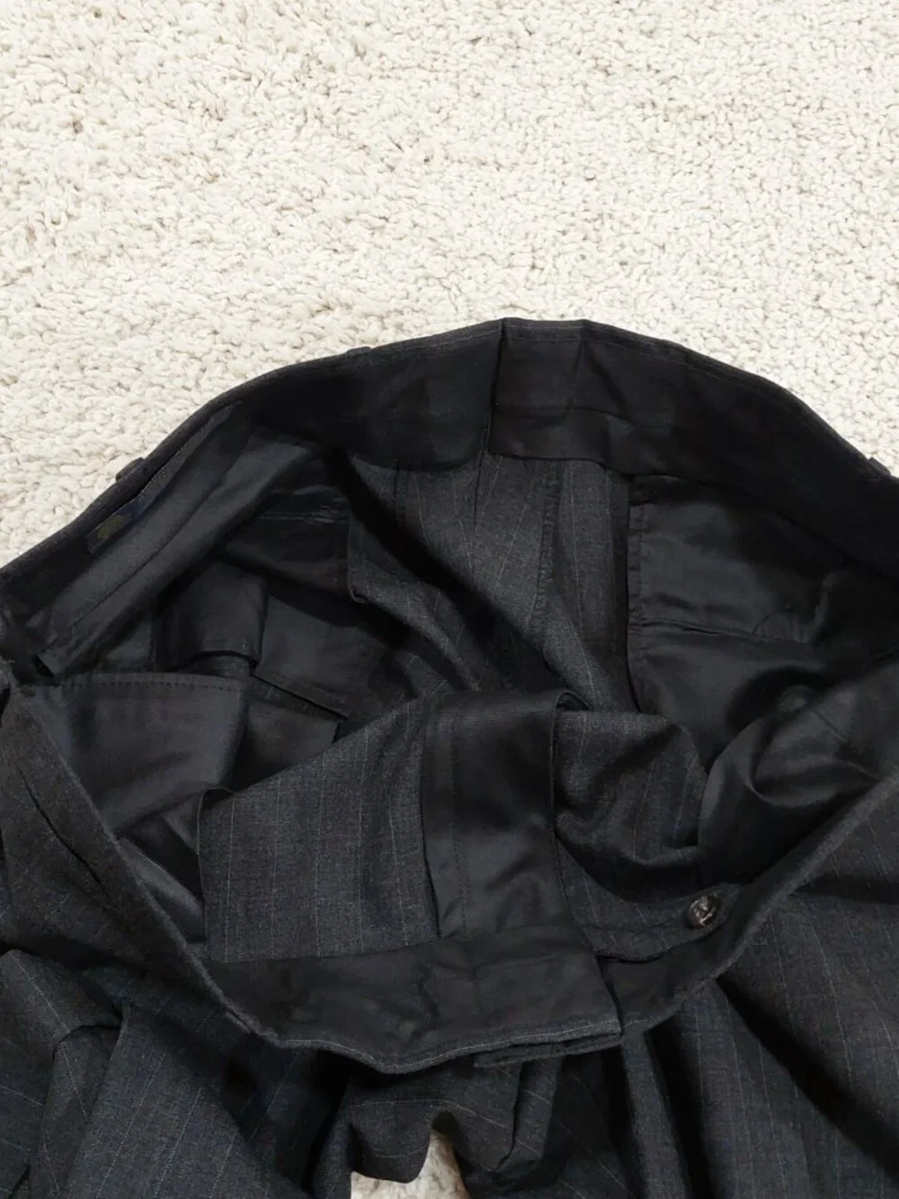 Brooks Brothers Grey Pinstriped Wool, 2 Piece Suit, Blazer 44L, Pants 38x30.5